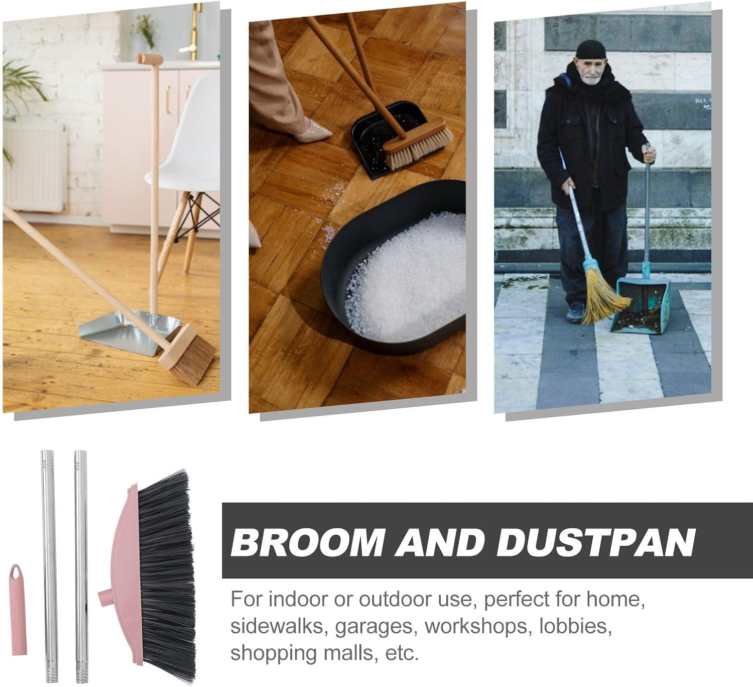 Heavy Duty Angle Broom with Long Handle for Floor Cleaning, Plastic Household Sweeping Broom for Indoor and Outdoor Use, Large Sweep Area for Efficient Home Cleaning
