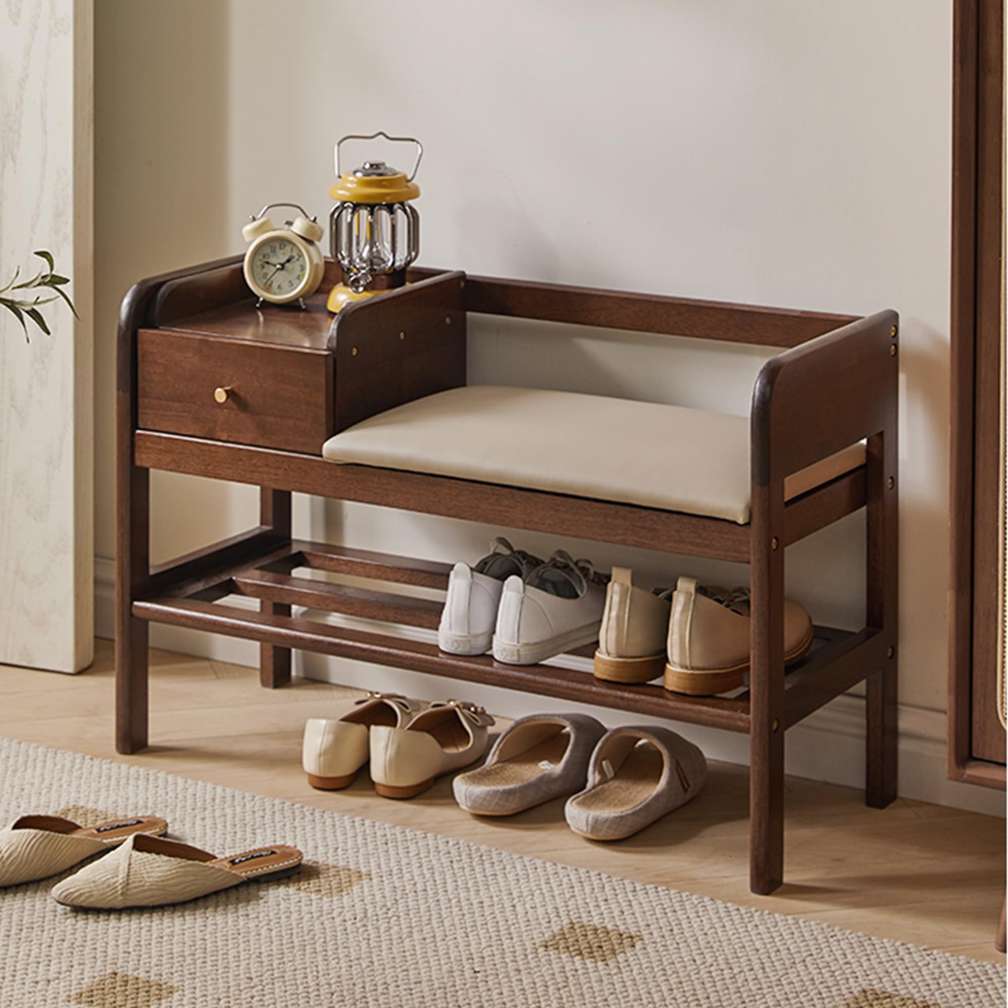 Meuble de rangement en bois avec banc à chaussures pour entrée et salon