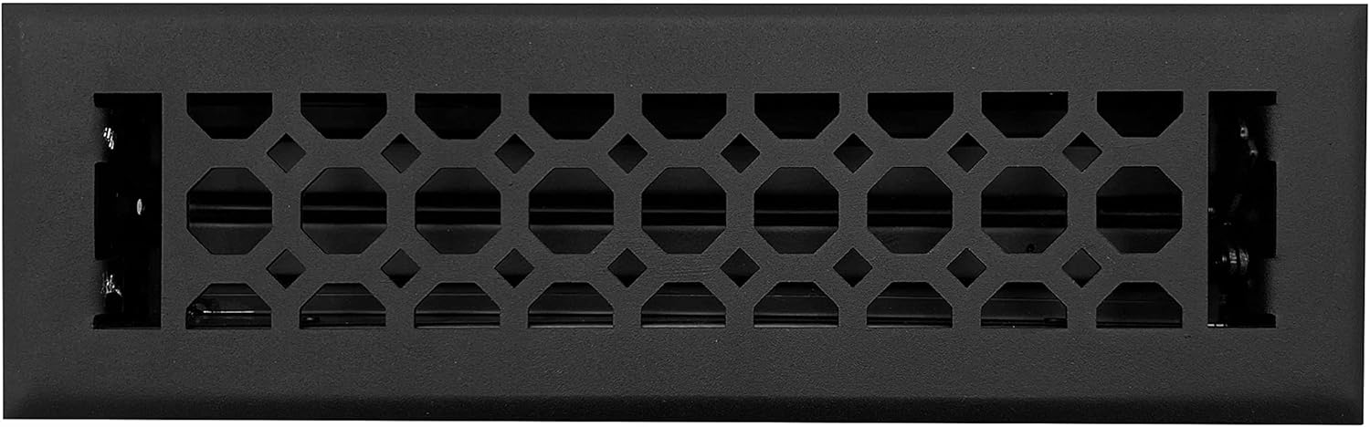 Empire Register Co, Steel Floor Register - 2x10 inch, Honeycomb Design, Textured Black Finish, Heavy Duty Walkable Steel Floor Vents, Metal Damper Attached Air Vents for Home Floor only