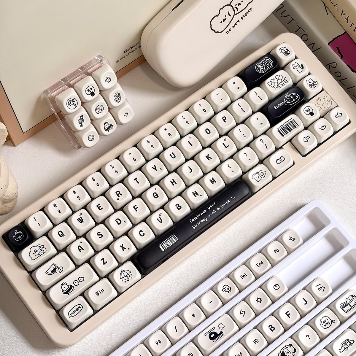 MOA Profile PBT Keycaps, 144 Keys White Cute Keycap Set image 2