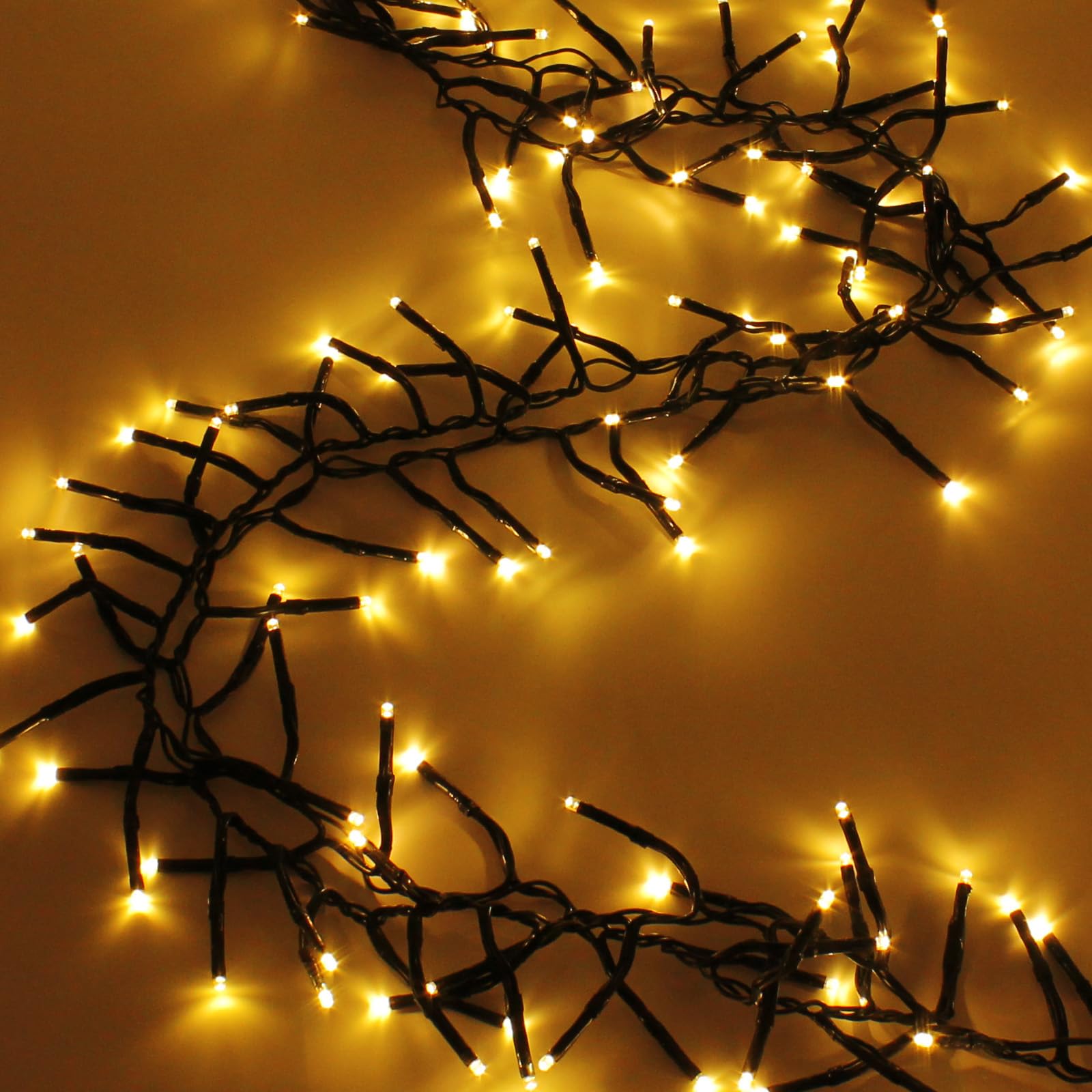 Luccika, Luci a Grappolo Cluster Oro, 13,5 Metri, 1512 LED da Ø 3mm, Catena Luminosa per Albero di Natale, 4 Effetti di Luce, Telecomando, Timer, Cavo Verde IP44, Uso Interno/Esterno