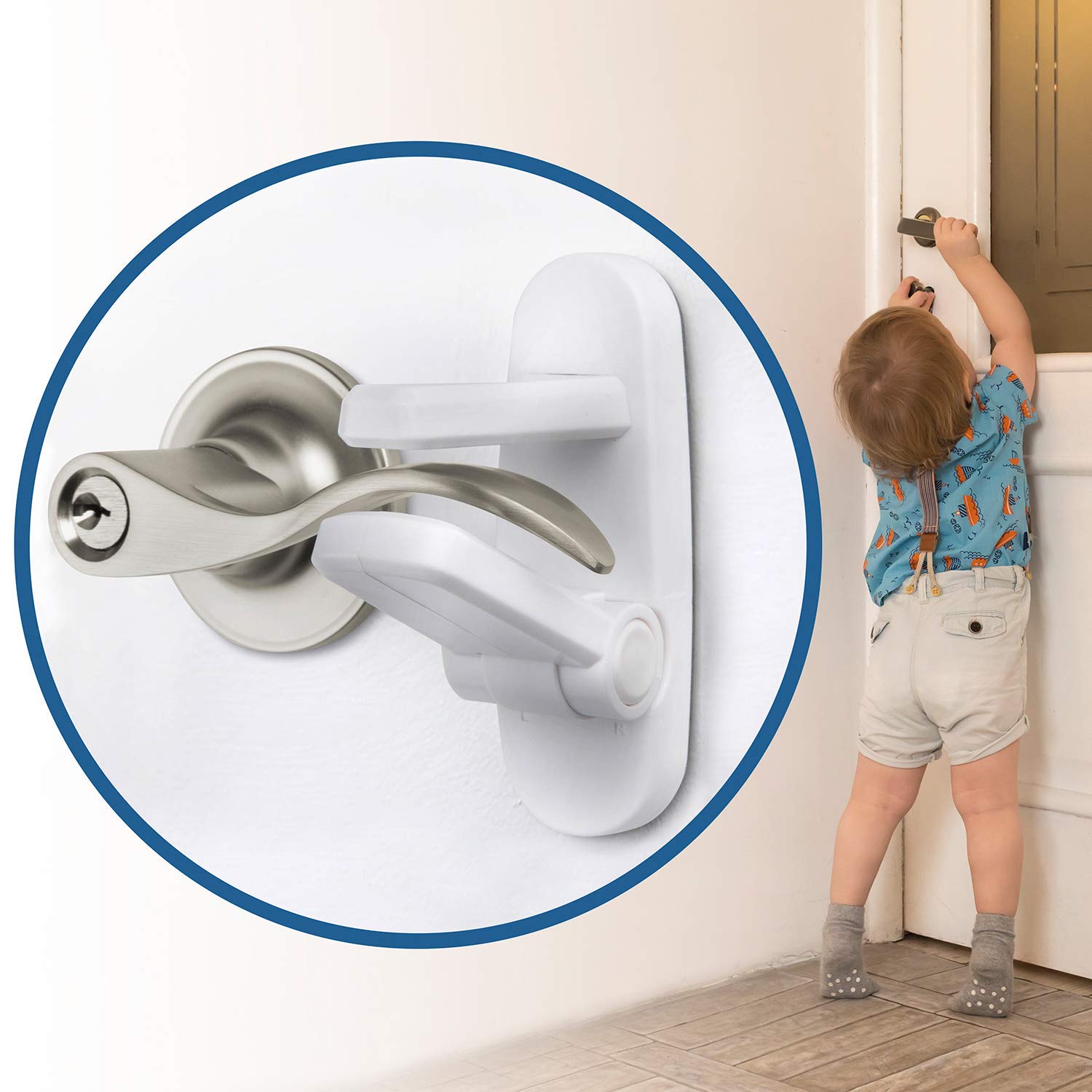 Wappa BabyImproved Childproof Door Lever Lock (6 Pack) Prevents Toddlers from Opening Doors. Easy One Hand Operation for Adults. Durable ABS with 3M Adhesive Backing. Simple Install (White, 6-Pack)