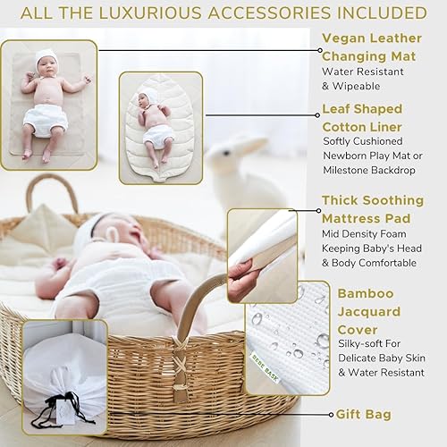 Miniatura 4 de BEBE BASK Paquete de guardería prémium – Cesta cambiadora de bebé a juego y organizador de pañales para bebé, hecho a mano y orgánico