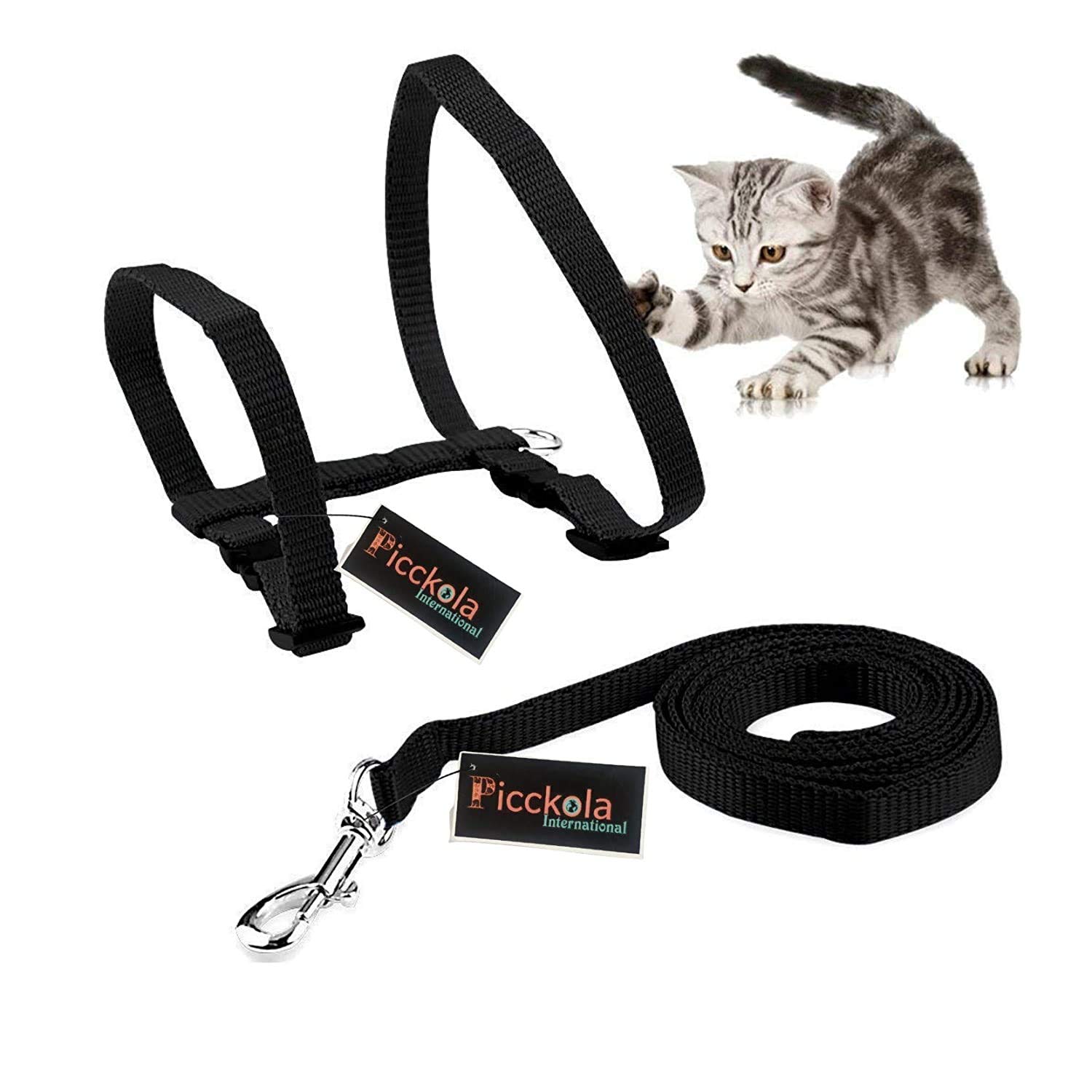 Picckola International Cat Adjustable Nylon Harness Strap Collar with Leash Set Small Pet,Small Kitten Walking (Black) (B08TX335XS) Amazon Price History, Amazon Price Tracker