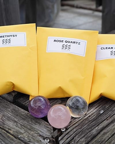 Miniatura 6 de MIMOSA Juego de 3 esferas de cristal, amatista, cuarzo rosa, cuarzo transparente