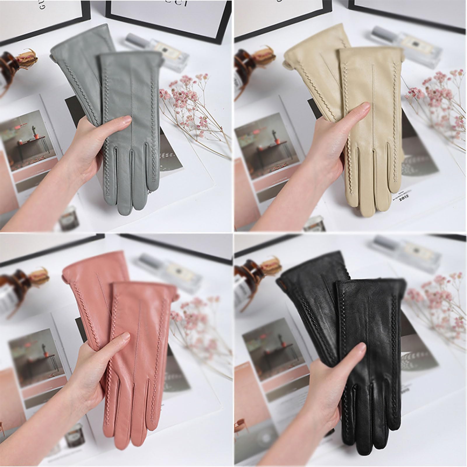 Winterhandschuhe für Damen, Lederhandschuhe, warme Fleece-Handschuhe, winddicht und wasserdicht, Outdoor-Handschuhe, warme dicke Handschuhe, kaltes Wetter