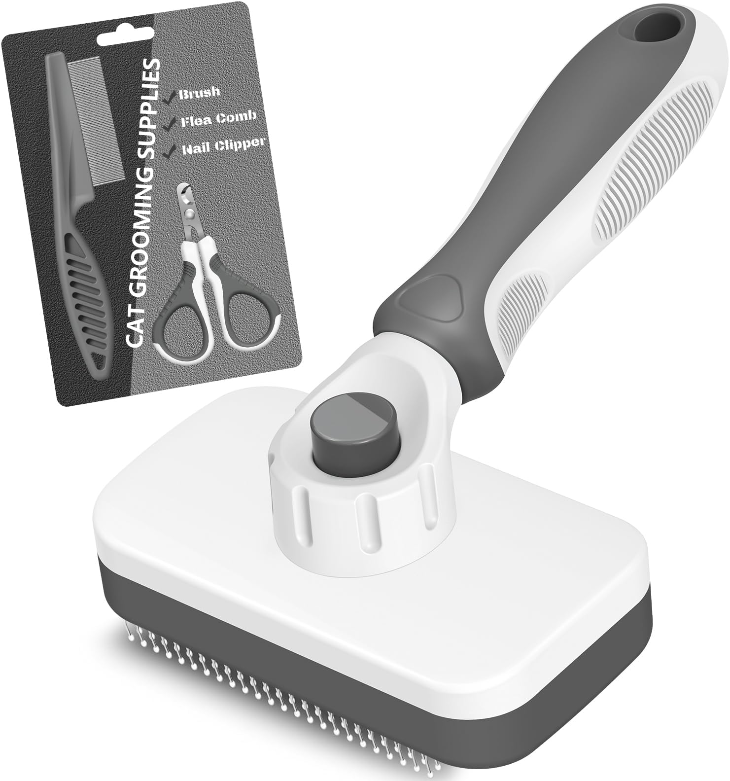 Comotech 3PCS Cat Grooming Supplies,Cat Brush & Nail Clipper/Trimmer & Flea Comb for Shedding Indoor Cats Dogs and Small Animals - Meet All Your Pet's Daily Grooming Needs - All in One Set (Grey)