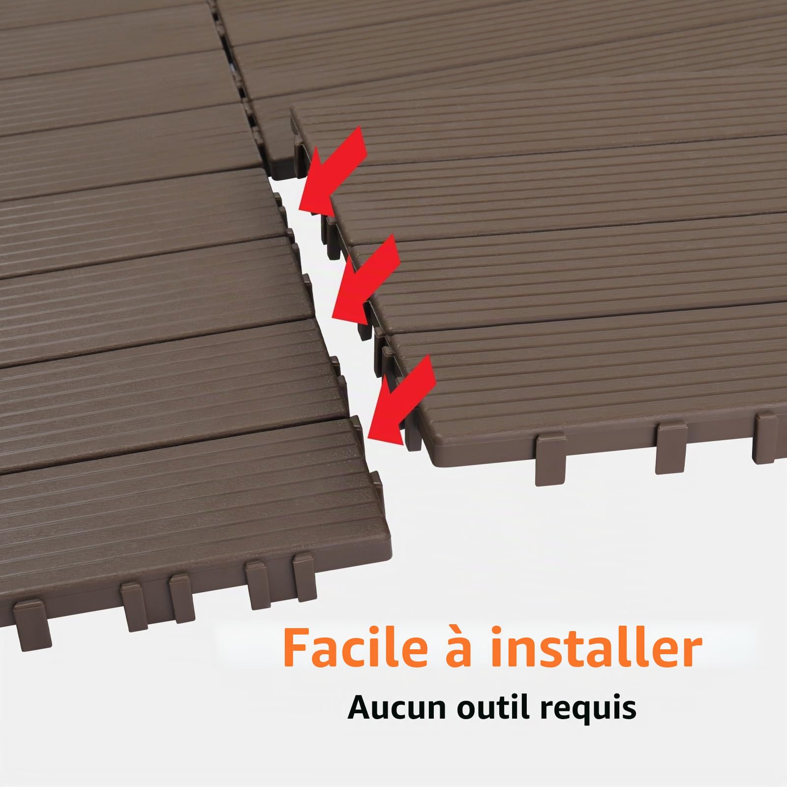 LEADZM Lot de 27 Dalles clipsables exterieur Caillebotis imitation bois, Matériau WPC, dalle terrasse exterieur, Convient pour les terrasses, balcons, vérandas, abris de jardin, etc.