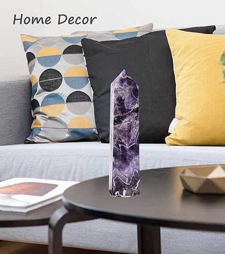 Miniatura 4 de AMOYSTONE Dream Amethyst - Torre hexagonal grande de cristal con 6 puntas de obelisco facetado, 1.7-2 libras para curar reiki, chakra, colección