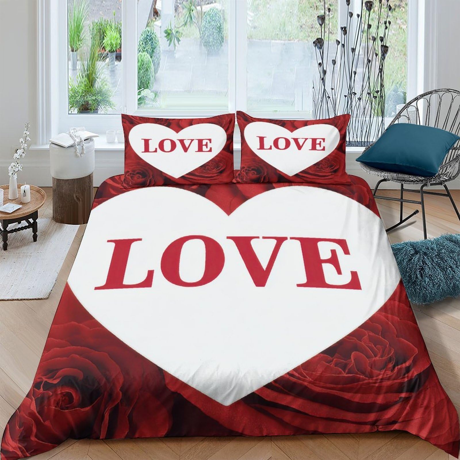 Ctjqhvkz Style-2 3D Printed Red Rose Heart Fitted Sheet Microfiber Soft Love Pattern Mattress Cover For Bedroom Dorm Decor Single（135X200cm）