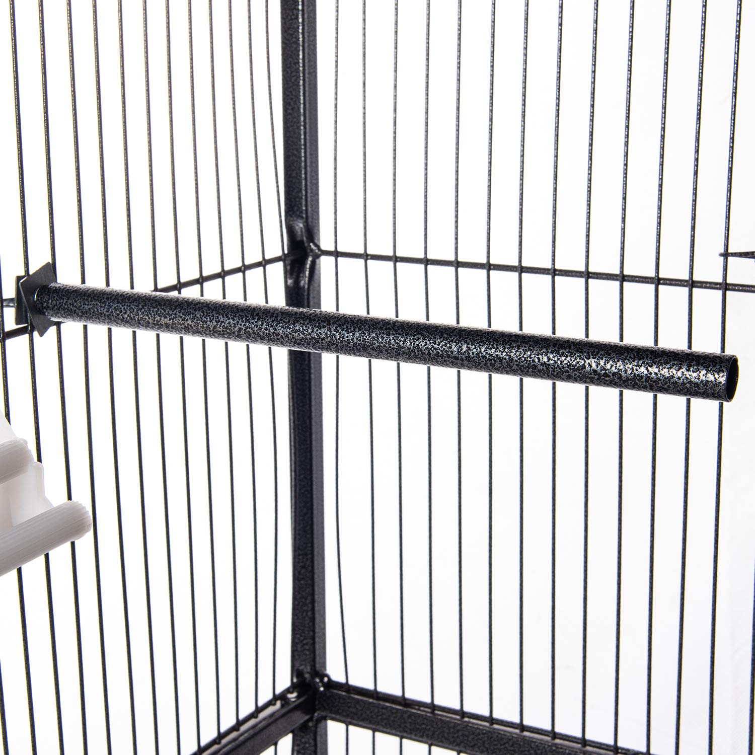 Aqpet Voliera con Tetto per Uccelli Grandi e Canarini, Gabbia in Metallo con Piedistallo e Ruote, Adatta per Interno ed Esterno, Dimensioni 157x52x52 cm, Nero