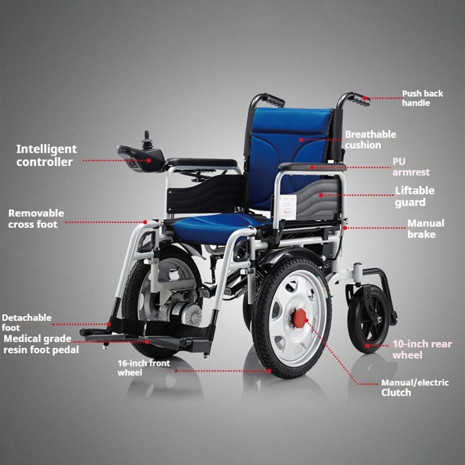 Silla De Ruedas Eléctrica Plegable, con Batería De Litio Extraíble De 12 Ah, Scooters De Movilidad Motorizados para Personas Mayores Discapacitadas