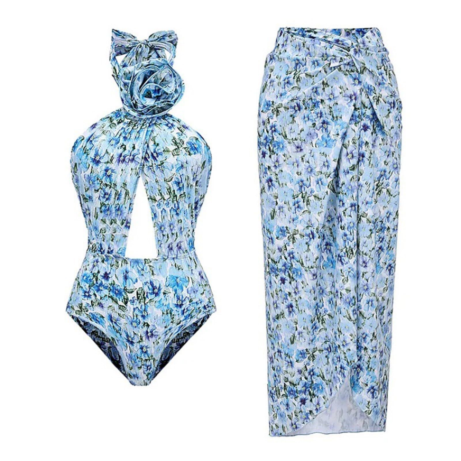 Costume Donna Intero Curvy Abbigliamento Estivo Costume da Bagno da Spiaggia Decorato con Tre Fiori Bikini Donna Mare Curvy Bagno
