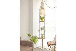 3-Tier Boho Plant Stand with Macrame Hanger and Lamp Shade