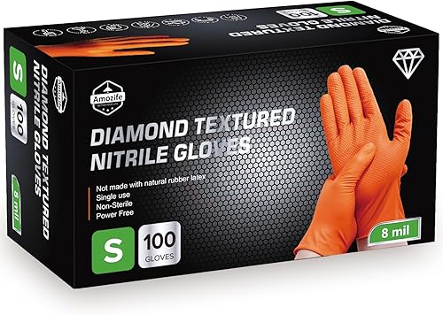 Amozife 8 Mil Disposable Nitrile Industrial Gloves with Raised Diamond Texture, Powder & Latex Free, Tear Resistant