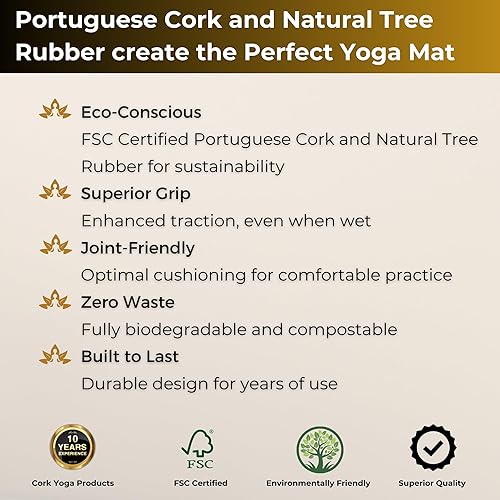 Miniatura 5 de Esterilla de yoga de corcho  Esterilla de yoga antideslizante extra grande de 72 x 26 pulgadas con corcho portugués certificado FSC y base de goma