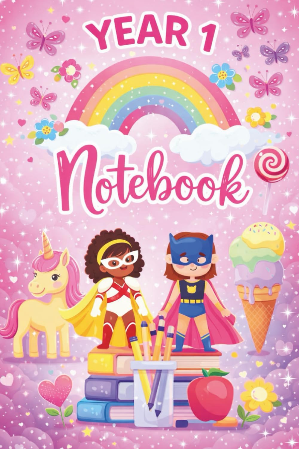 Year One Notebook: Girl's Fun School Year Journal - Drawing, Handwriting Practice, Story, Graph & Games Pages 6"x9"