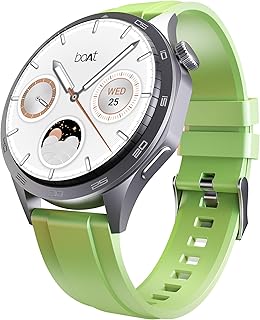 Boat Enigma Radiant Luxury Watch for Man w/1.43"(3.63 cm) AMOLED Display, AOD, Premium Metal Build, Round Dial, 200+Watch Faces, Upto 7 Days Battery Life, Fitness smartwatch for Men (Olive Green)