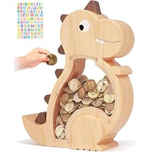 Wooden Dinosaur Piggy Bank, Cute Piggy Bank for Boys and Girls, Unbreakable Wooden Coin Bank, Creative Piggy Bank, Personalized Gift for Kids Birthday or Decoration