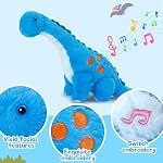 Houwsbaby LED Musical Dinosaur Stuffed Animal Floppy Singing Light Up Adorable Plush Toy Pillow Long Neck Lullaby Animated Soothe Birthday for Kids Toddlers, Blue, 13’’