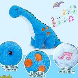 Houwsbaby 14 Blue Musical LED Dinosaur Stuffed Animal Floppy Diplodocus Plush Toy Singing Light Up Adorable Long Neck Lullaby Animated Soothe Baby Birthday Christmas Halloween for Kids Boy Toddlers