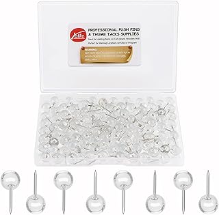 Yalis Push Pins 1/3 Inch Silver Map Tacks 100-Count Large Size Pins Steel Point and Transparent Plastic Round Head (Silver)