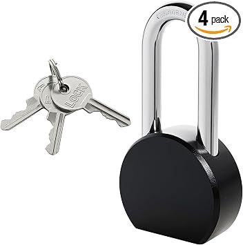 Heavy Duty Long Shackle Padlock, Waterproof Steel Lock with 3 Keys