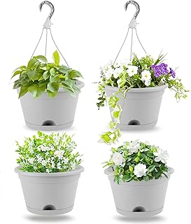 4 Pack Hanging Planters, 10 Inch Hanging Plant Pot with Hanger Chain & D...