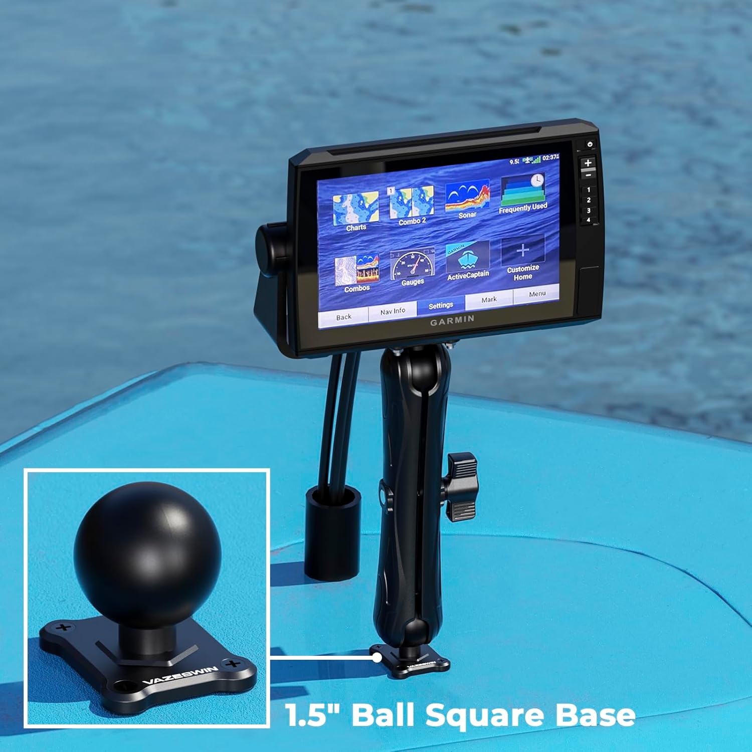 VAZESWIN 2 PCS 1.5" Ball Mount with Aluminum Alloy Square Plate, Universal Electronic Device Mounting Base with AMPS Holes for Garmin, Lowrance, Humminbird, for RAM Mounts C Size Double Socket Arms