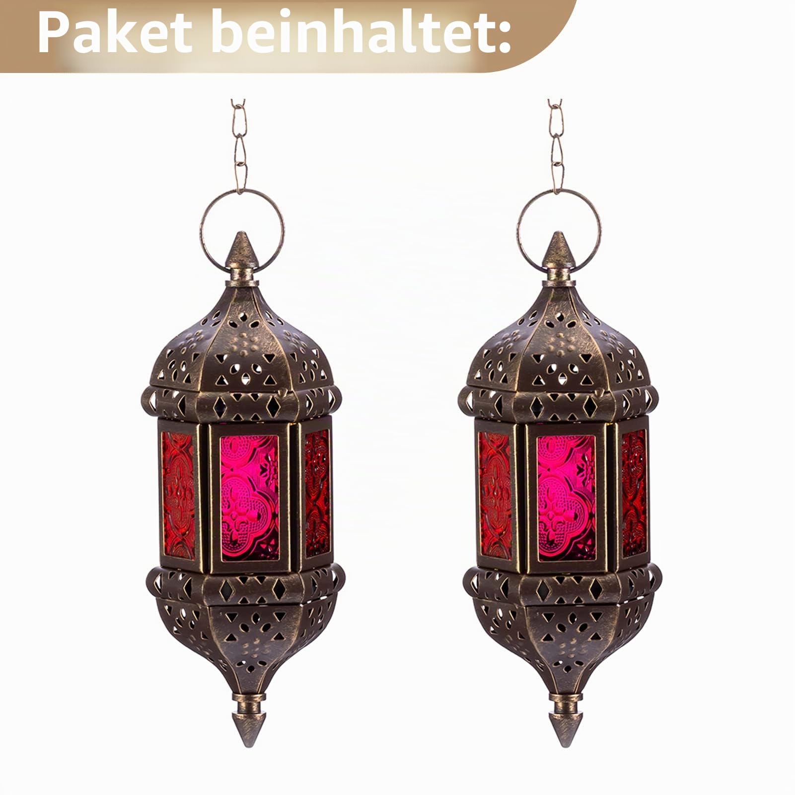Nuptio Marokkanische Kerze Laterne Hängend Teelicht Kerzenhalter 2 Stück Metall & Glas Ramadan Lampe Braun Dekorative Laternen für Kerzen für Wohnzimmer Balkon Halloween Weihnachtsdekorationen
