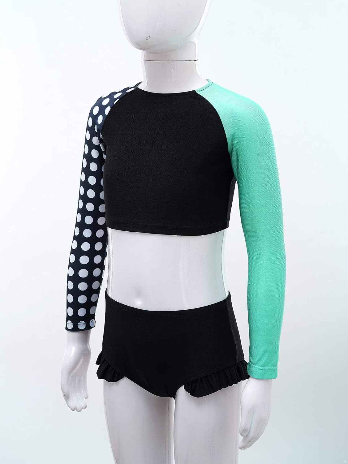Kids Girls 2 Piece Swimsuits Polka Dot Long Sleeve Rashguard Shirt with Bottoms Bathing Suit UPF 50+