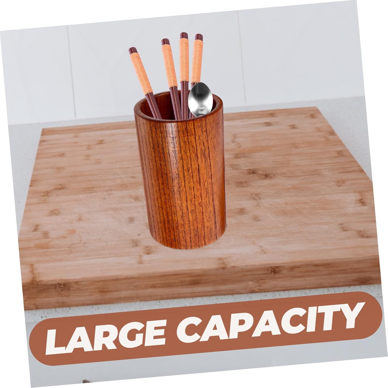 Chopstick Holder and Cutlery Organizer Storage Basket for Kitchen Utensils Wood Material for Keeping Countertops Tidy