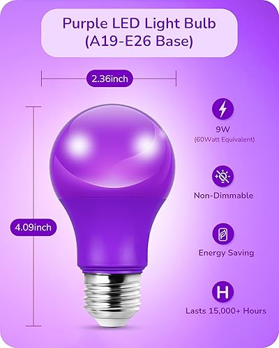 Miniatura 3 de EDISHINE Bombilla azul A19, bombilla LED azul E26, 9 W (equivalente a 60 W), luces azules al aire libre para decoración de Navidad, porche, jardín,