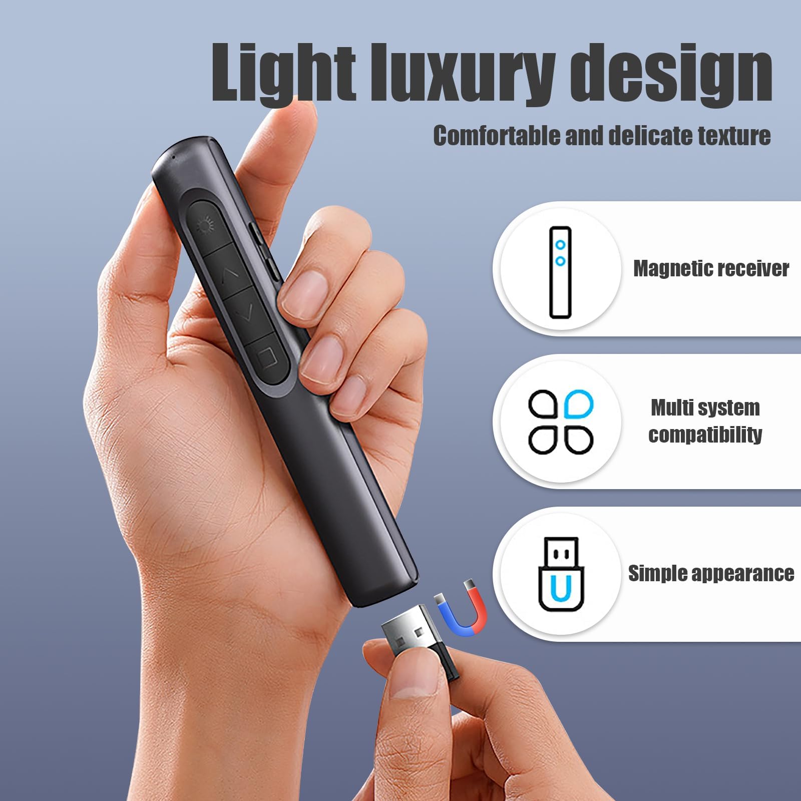 S12-PPT Flip Pen avec Touches latérales de Volume,Telecommande Ordinateur Powerpoint avec Volume de Lien Hypertexte, Télécommande de présentation du présentateur sans Fil 2,4 GHz