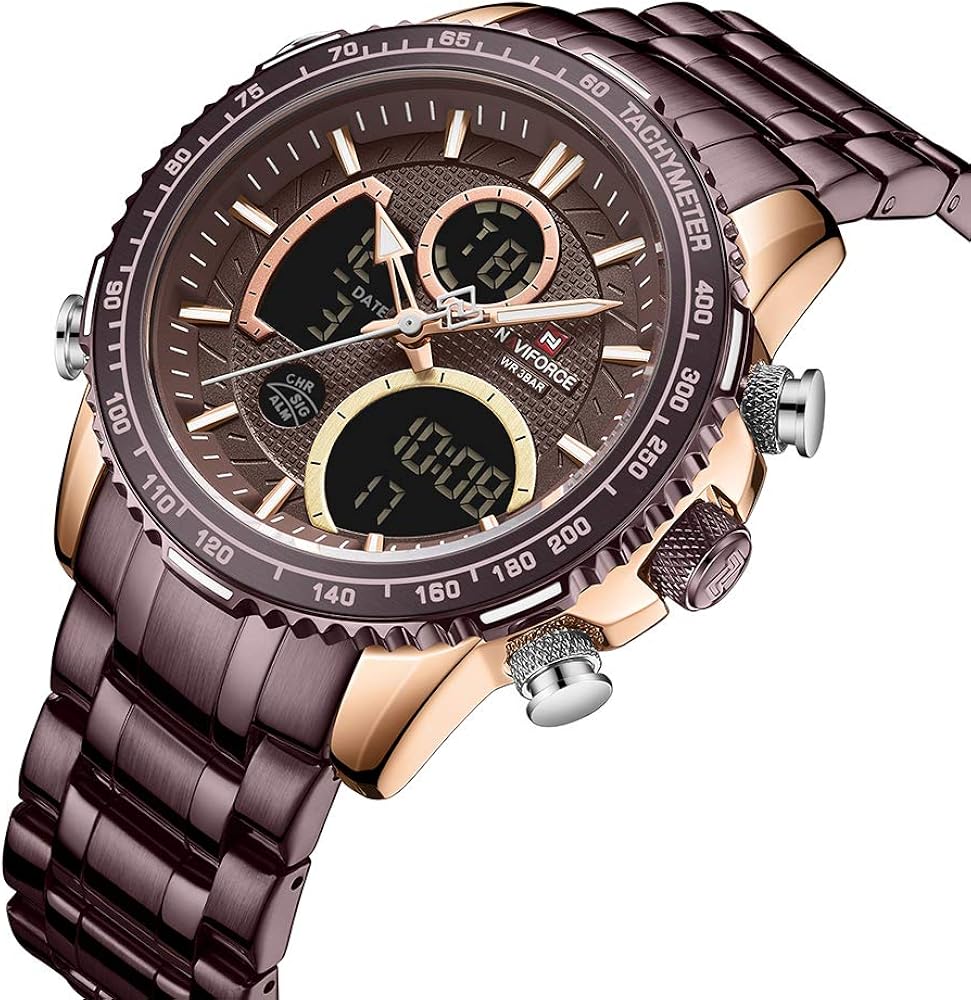 NAVIFORCE Digital Watch Men Luxury Stainless Steel Analog Quartz Waterproof Watches Fashion Business Chronograph Military Multifunctional Wristwatch - Image 3
