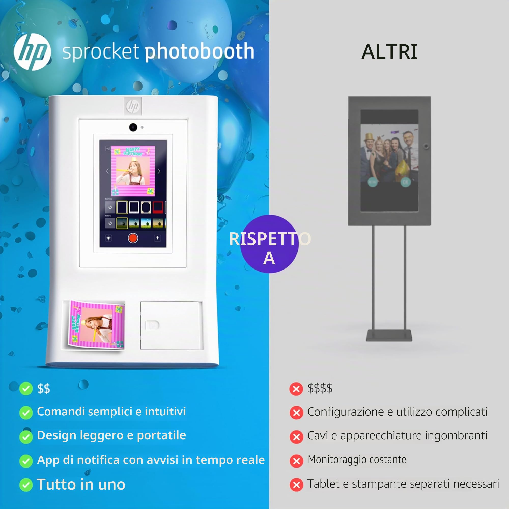 HP Sprocket Macchina per Cabina Fotografica Stampante Fotografica a Colori Istantanea (Bianca) Pacchetto Iniziale + Carta Zink (100 Fogli) + Custodia Imbottita