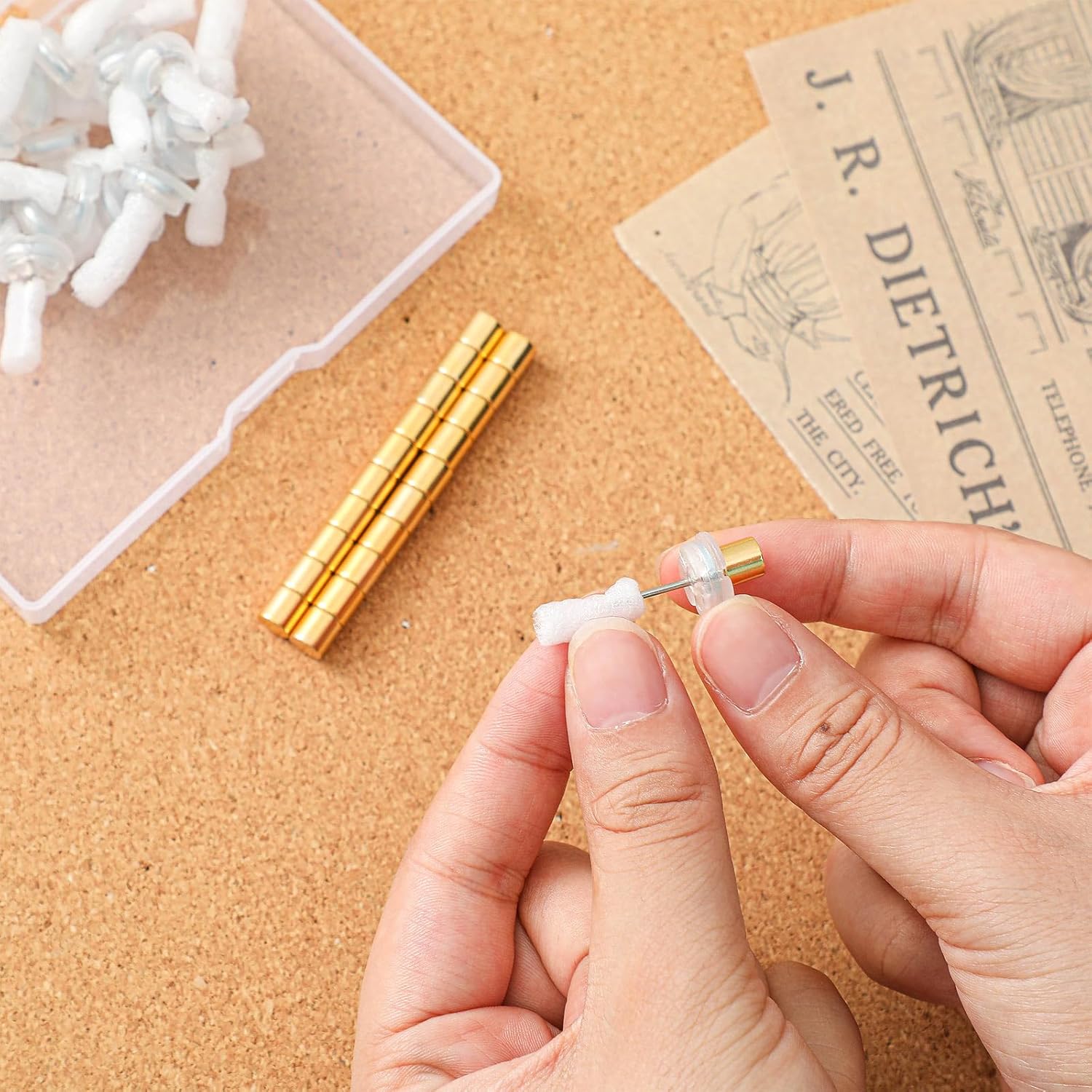 Outus 20 Sets Magnetic Push Pin Magnet Thumb Tack Poster Hanger Thumb Tacks for Wall School Supplies Classroom Decoration Bulletin Boards (Gold)