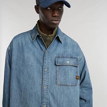 Amazon.com: G-STAR Men's Boxy Fit Flap Pocket Shirt, Blue (Antique