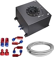 Universal 5 Gallon 20L Fuel Cell Tank Polished Aluminum Black with Cap/Level Sender/12FT Oil Feed Line