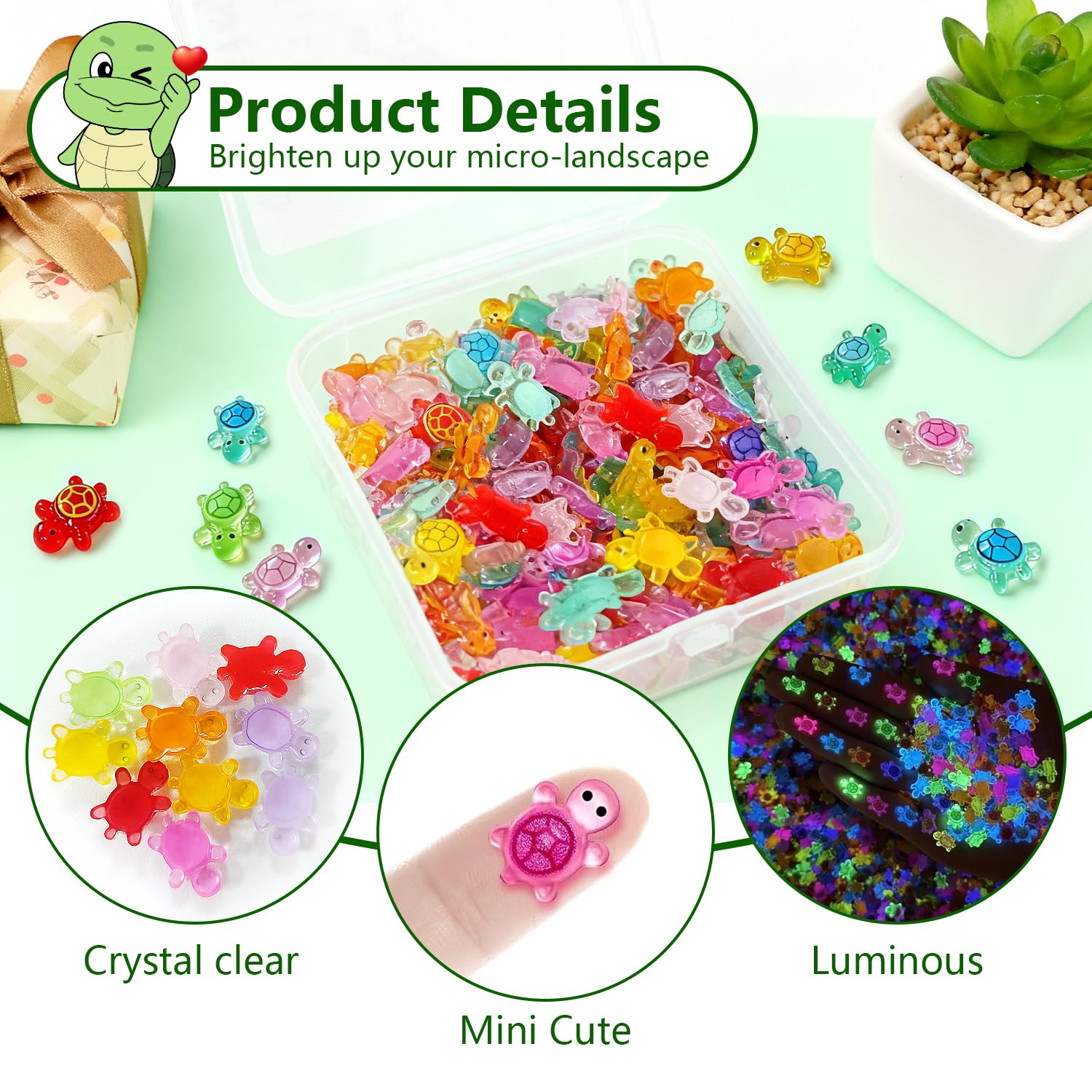 Xbessc 20 Pezzi Mini Tartarughe Luminose in Resina Multicolore Miniatura Forma Tartarughe 2 Taglie Piccole Piccole Tartarughe Mini Animali per Decorazione in Vaso da Giardino Paesaggio