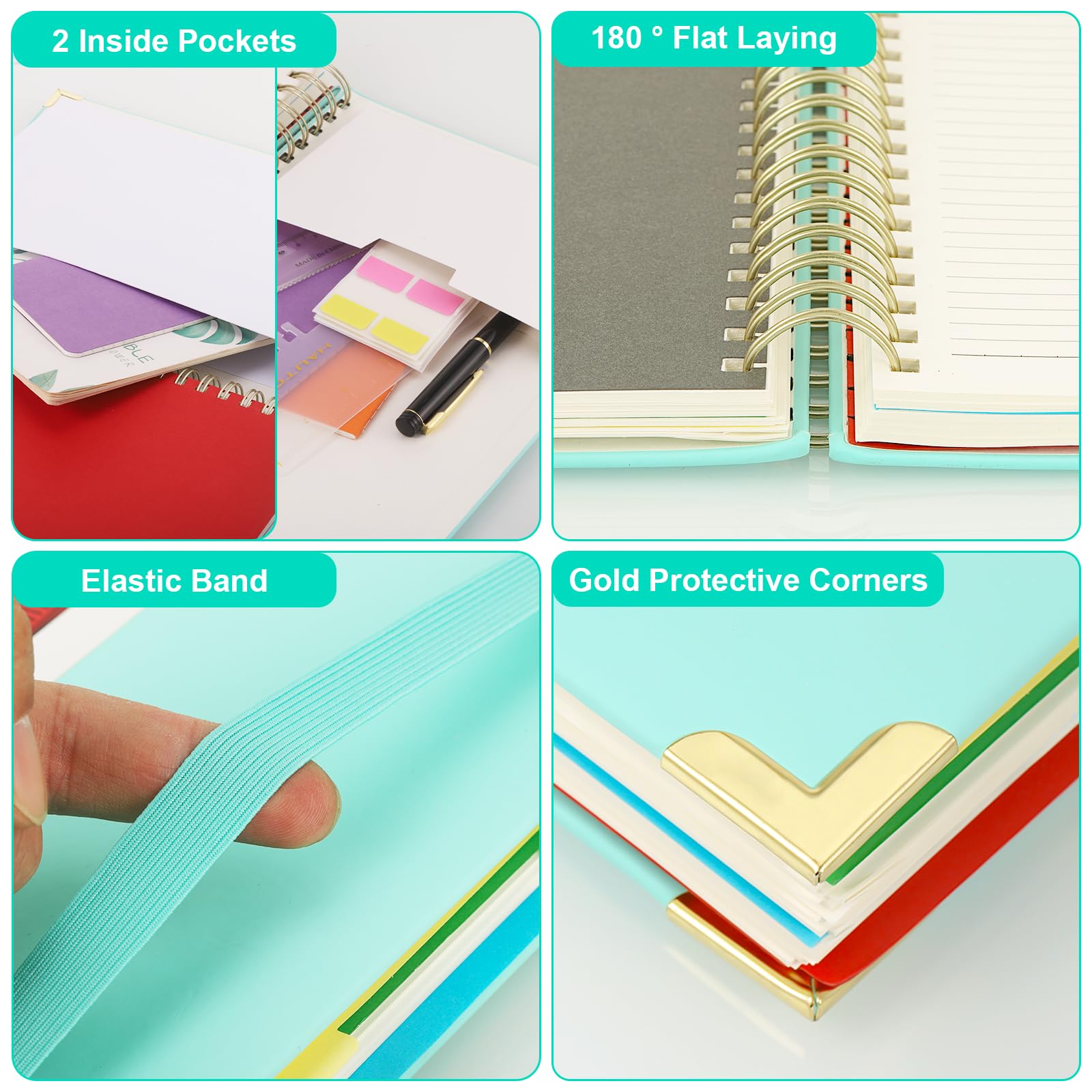 JIANTA Notatnik A4 w linie, A4 Blok na kółkach z linią – 320 stron, Bullet Journal 100GSM, 5 przegródek, twarda okładka niebieska, notes uniwersytecki w linię do biura, szkoły, uniwersytetu, pracy