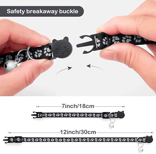 Miniatura 4 de LLHK Paquete de 2 collares de gato separables y 2 etiquetas de nombre, collar de seguridad reflectante para gatito con campana, para gatos machos y