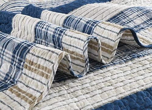 Vista 25 de Homzard - Juego de edredón de algodón a rayas, color gris, tamaño Queen, colcha reversible geométrica con 2 fundas de almohada, ropa de cama ligera