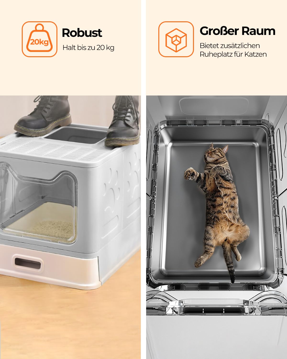2er Set Katzenklo mit Deckel, ausziehbares Edelstahl Tablett und Katzenklo Schaufel, hop in Katzenklo XXL Katzentoilette geschlossen geräumig katzenklo groß für Katzen bis 15 kg