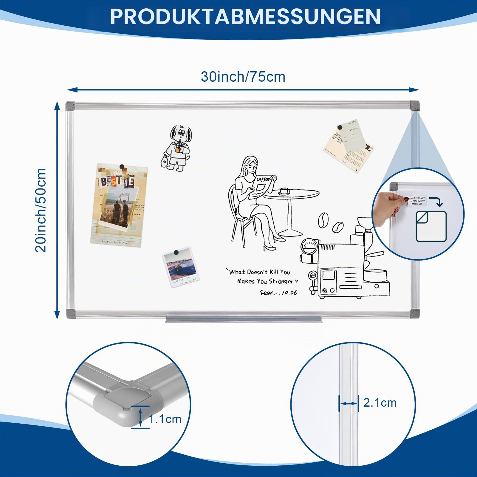 SWANCROWN Whiteboard, 76x50cm, Magnettafeln mit Aluminiumrahmen | Wandmontage oder Aufhängung, Trocken Abwischbar, Magnettafel Beschreibbar, mit Stiftablage, Whiteboard für Büro, Küche, Home