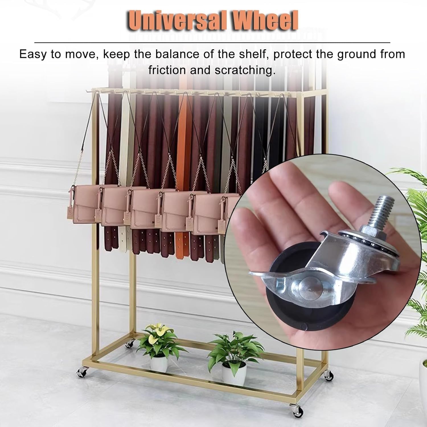 Commercial Metal Belt Hanger Freestanding, Portable Business Men Closet Lady Shawls Purse Storage Rack, with Wheels, Space Saving(White,with 30 Hooks)