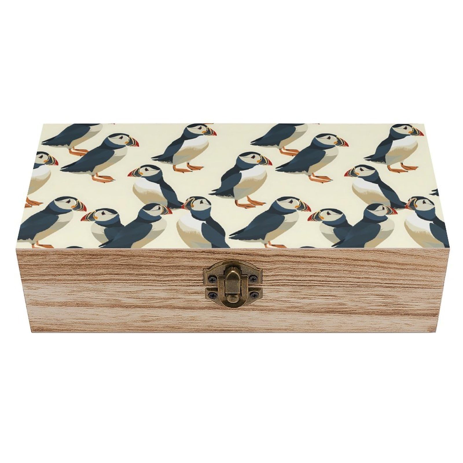 Cgsbngha Style Puffins-Cute Wooden Storage Boxes With Lid Memory Box Decorative Organiser For Office And Home