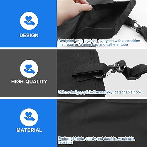 Miniatura 3 de Soporte para bolsa de drenaje de orina con cubierta de tubo de catéter, fundas para bolsa de catéter con correa de hombro ajustable (negro)