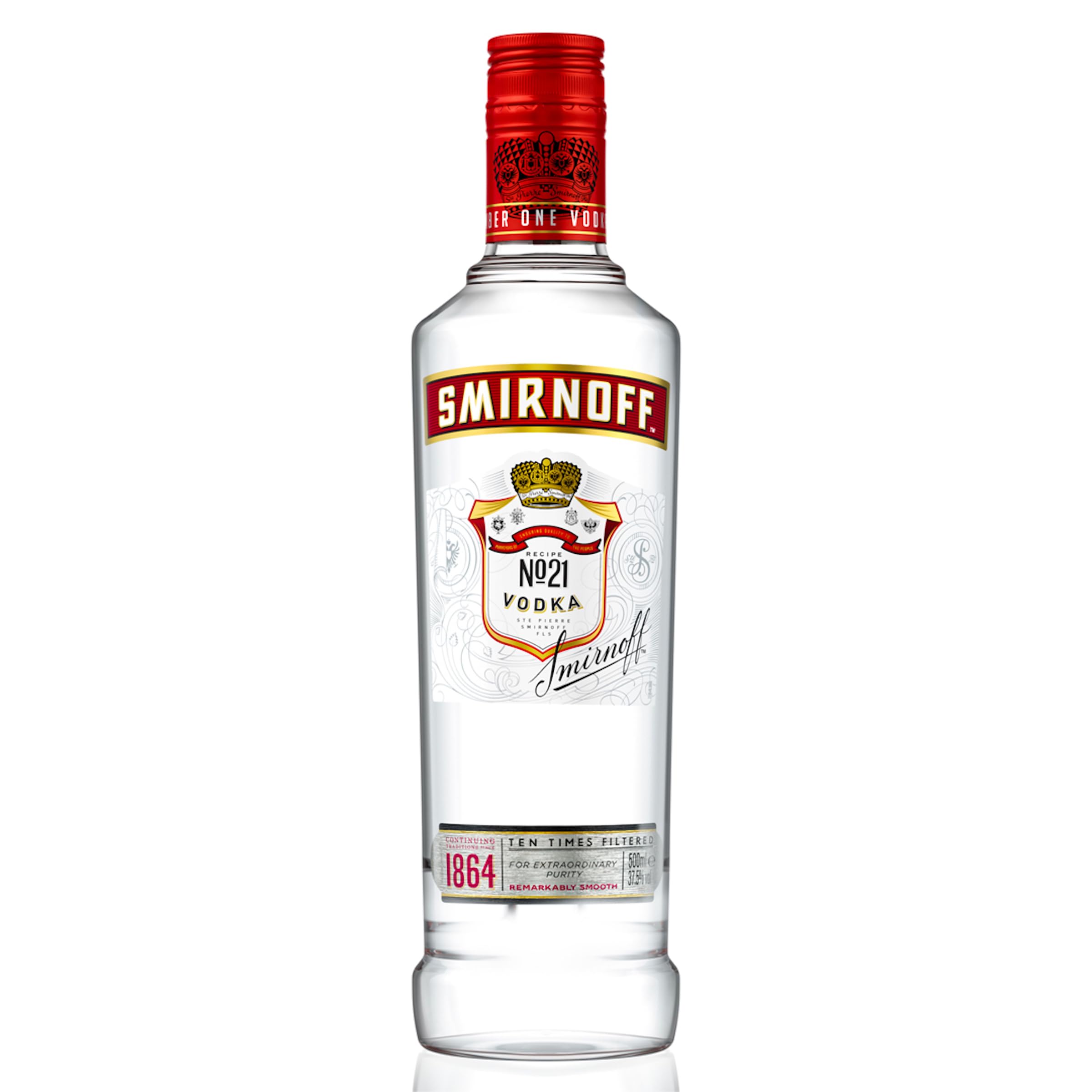 Smirnoff Red Label No.21 Vodka, Premium - Wodka, amerikanischer, handgefertigt in den USA, 37,5% vol, 500ml, Einzelflasche