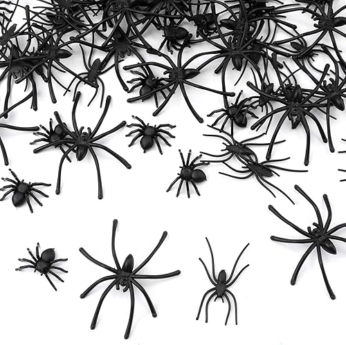 150 piezas de decoración realista de araña de Halloween, araña de plástico negra realista de araña aterradora broma Halloween decoración de casa